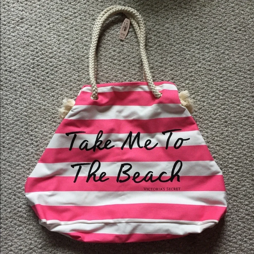 Victorias Secret Take Me To The‎ Beach Striped Rope Handle Tote Bag NEW